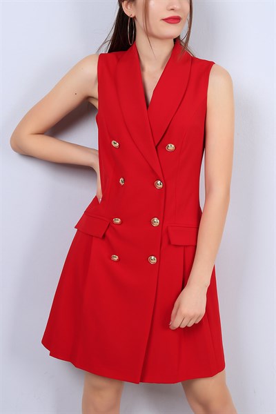 Kırmızı Kruvaze Yaka Bayan Ceket Elbise 12451B