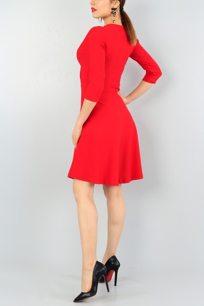 Kırmızı Kruvaze Yaka Elbise 57818