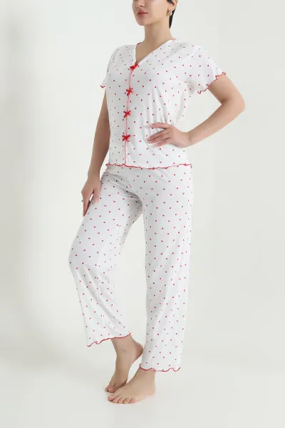 Kırmızı Kurdela Tasarım Kadın Pijama Takımı 467880