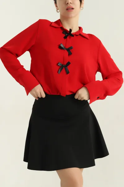 Kırmızı Kurdelalı Jessica Kumaş Kadın Gömlek 353672