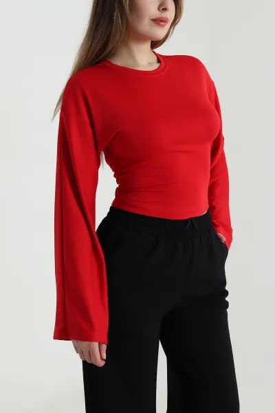 Kırmızı Kuş Gözü Bağcıklı Modal Kadın Bluz 494838