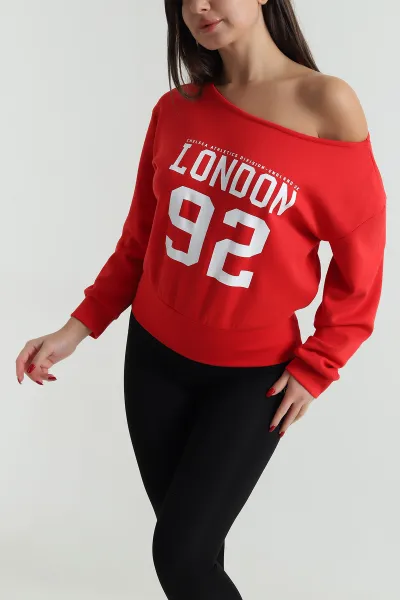 Kırmızı Likralı Baskılı Modal Kadın Bluz 494232