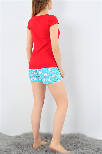 Kırmızı Likralı Bayan Pijama Takımı 34481