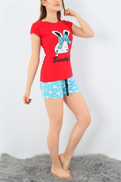 Kırmızı Likralı Bayan Pijama Takımı 34481