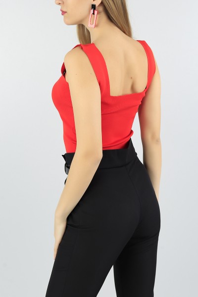 Kırmızı Likralı Bayan Triko Atlet 56063