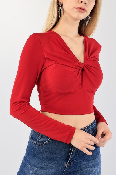 Kırmızı Likralı Crop Bluz 89485