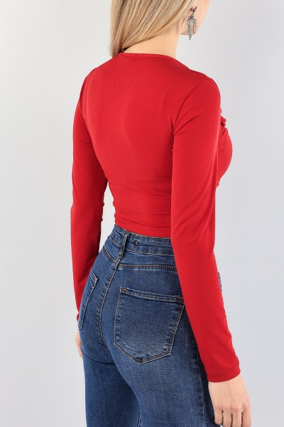 Kırmızı Likralı Crop Bluz 89485