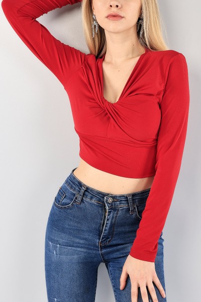 Kırmızı Likralı Crop Bluz 89485