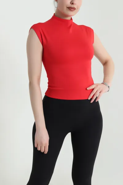 Kırmızı Likralı Kolsuz Modal Kadın Bluz 462681