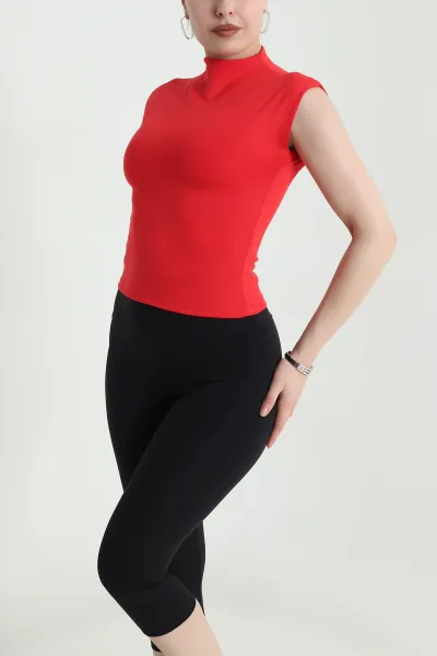 Kırmızı Likralı Kolsuz Modal Kadın Bluz 462681