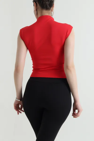 Kırmızı Likralı Kolsuz Modal Kadın Bluz 462681