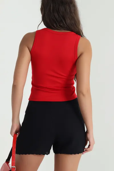 Kırmızı Likralı Modal Kadın Atlet 476467