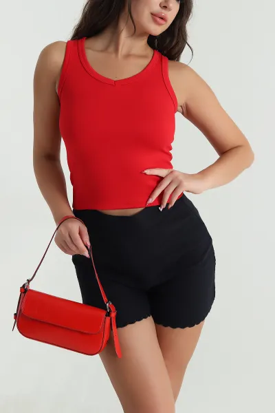 Kırmızı Likralı Modal Kadın Atlet 476467