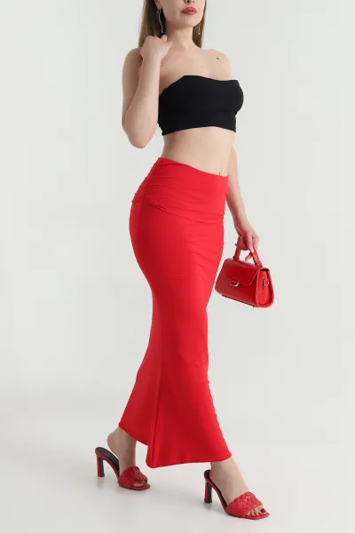 Kırmızı Likralı Modal Kadın Balık Etek 476228