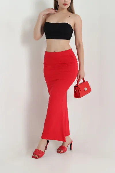 Kırmızı Likralı Modal Kadın Balık Etek 476228