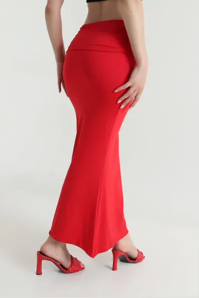 Kırmızı Likralı Modal Kadın Balık Etek 476228