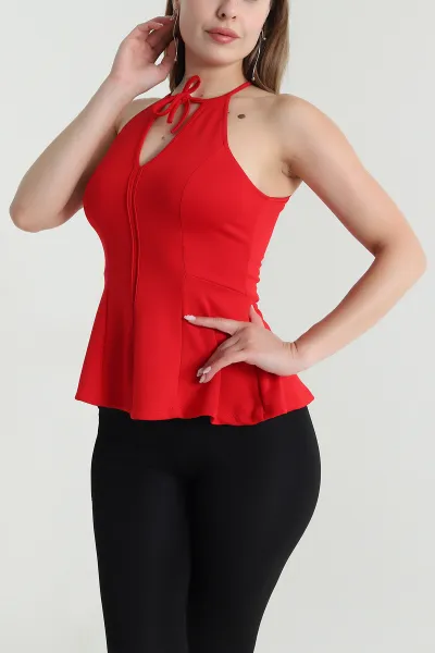 Kırmızı Likralı Modal Kadın Bluz 476037