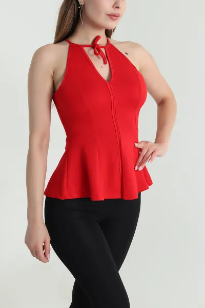 Kırmızı Likralı Modal Kadın Bluz 476037