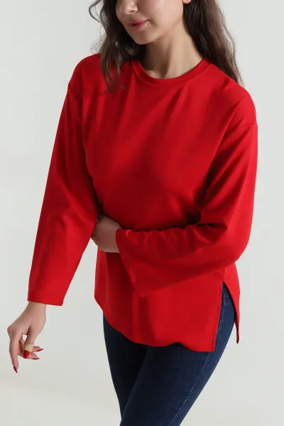 Kırmızı Likralı Modal Kadın Bluz 495967