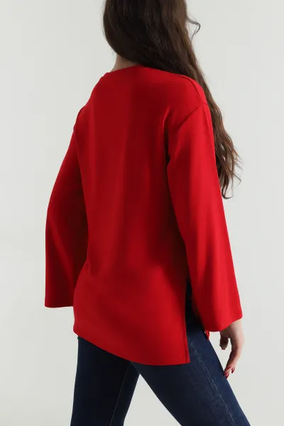 Kırmızı Likralı Modal Kadın Bluz 495967