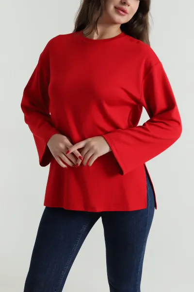 Kırmızı Likralı Modal Kadın Bluz 495967
