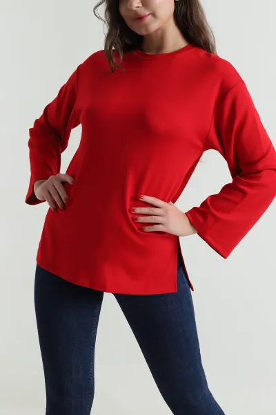 Kırmızı Likralı Modal Kadın Bluz 495967