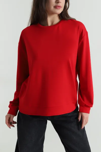 Kırmızı Likralı Modal Kadın Sweat 498044