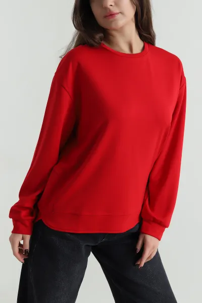 Kırmızı Likralı Modal Kadın Sweat 498044