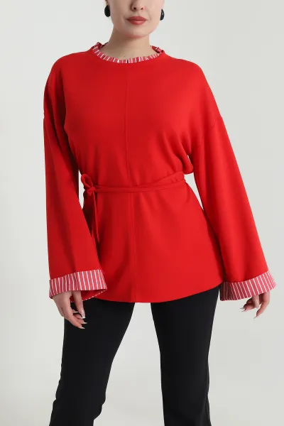 Kırmızı Likralı Modal Kadın Tunik 492483