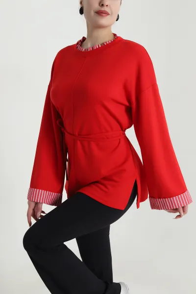 Kırmızı Likralı Modal Kadın Tunik 492483