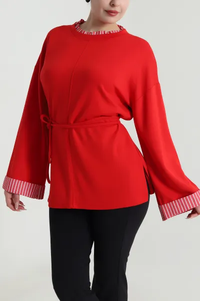 Kırmızı Likralı Modal Kadın Tunik 492483