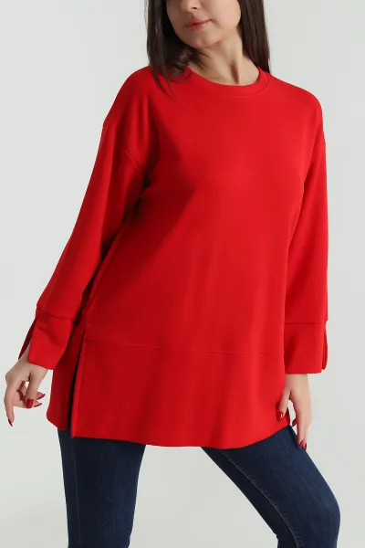 Kırmızı Likralı Modal Kadın Tunik 492902