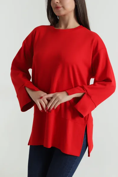 Kırmızı Likralı Modal Kadın Tunik 492902