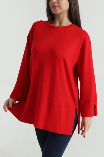 Kırmızı Likralı Modal Kadın Tunik 492902