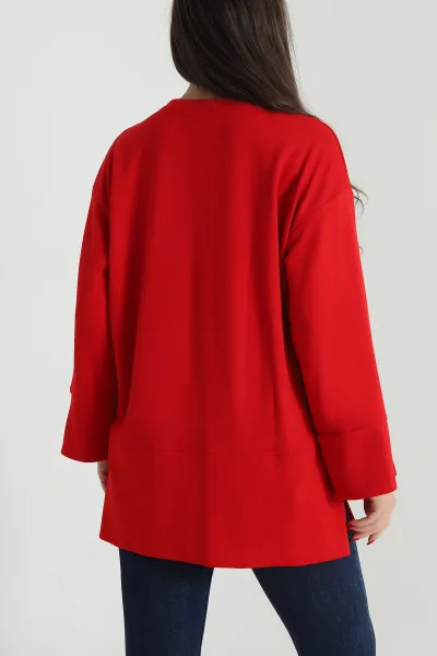 Kırmızı Likralı Modal Kadın Tunik 492902