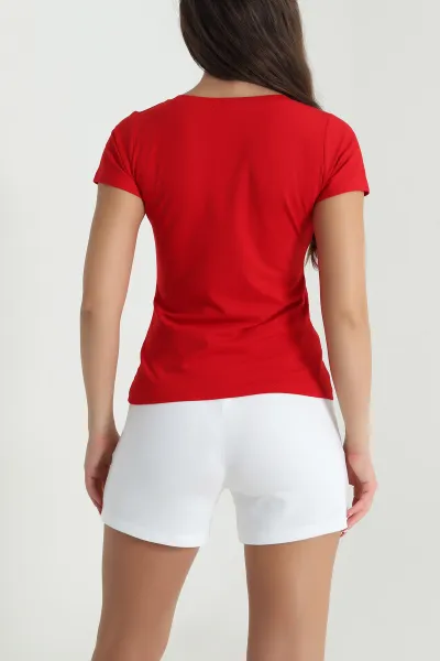 Kırmızı Likralı Süprem Kadın Body Tişört 478348