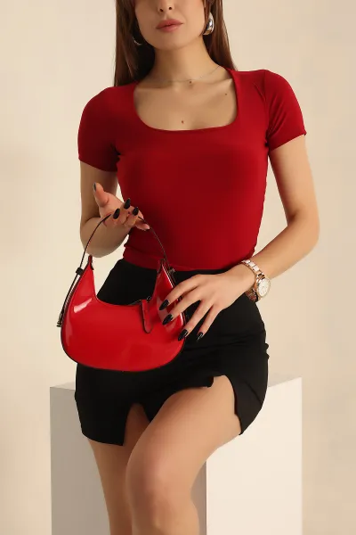 Kırmızı Mini Rugan Cherry Baget Kadın El Kol ve Omuz Çantası 243357