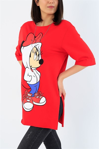 Kırmızı Minnie Mouse Baskılı Bayan Tişört 32244