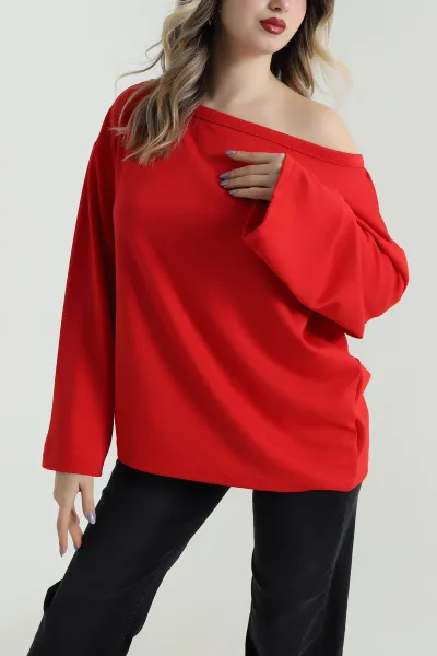 Kırmızı Modal Kayık Yaka Kadın Bluz 496120