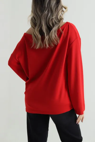 Kırmızı Modal Kayık Yaka Kadın Bluz 496120