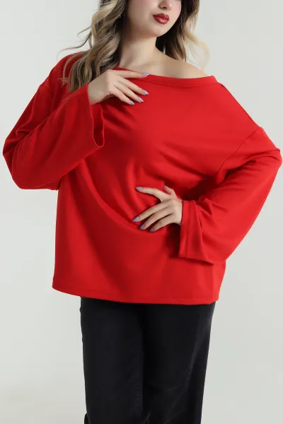 Kırmızı Modal Kayık Yaka Kadın Bluz 496120