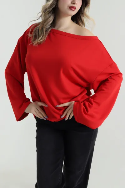 Kırmızı Modal Kayık Yaka Kadın Bluz 496120