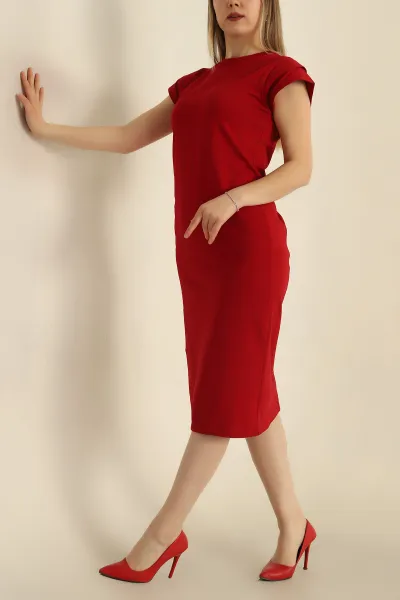Kırmızı Modal Kumaş Kol Detay Elbise 251796