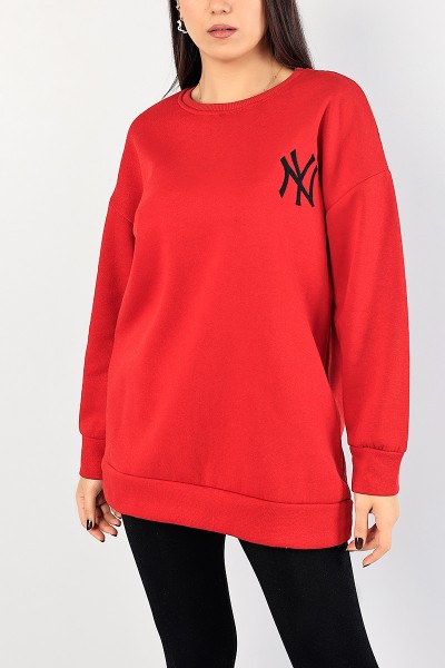 Kırmızı Nakışlı Bayan Şardonlu Sweat 84997