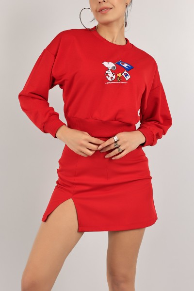 Kırmızı Nakışlı Bayan Sweat 141321
