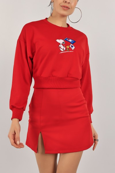 Kırmızı Nakışlı Bayan Sweat 141321