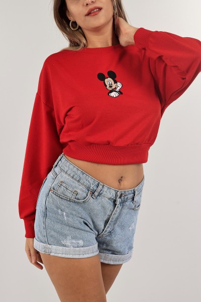 Kırmızı Nakışlı İki İp Sweat 132761