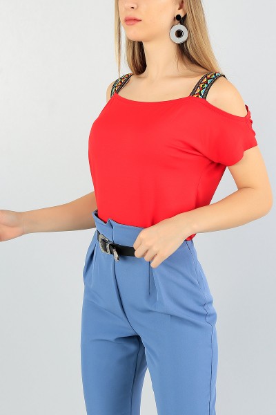 Kırmızı Omuz Detay Bayan Bluz 57775