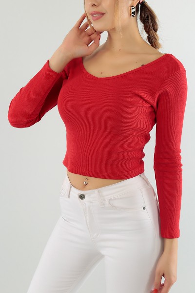 Kırmızı Ön Arka V Yaka Bluz 75031