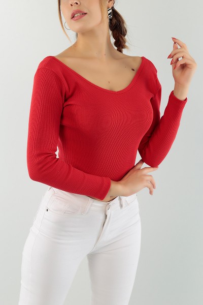 Kırmızı Ön Arka V Yaka Bluz 75031
